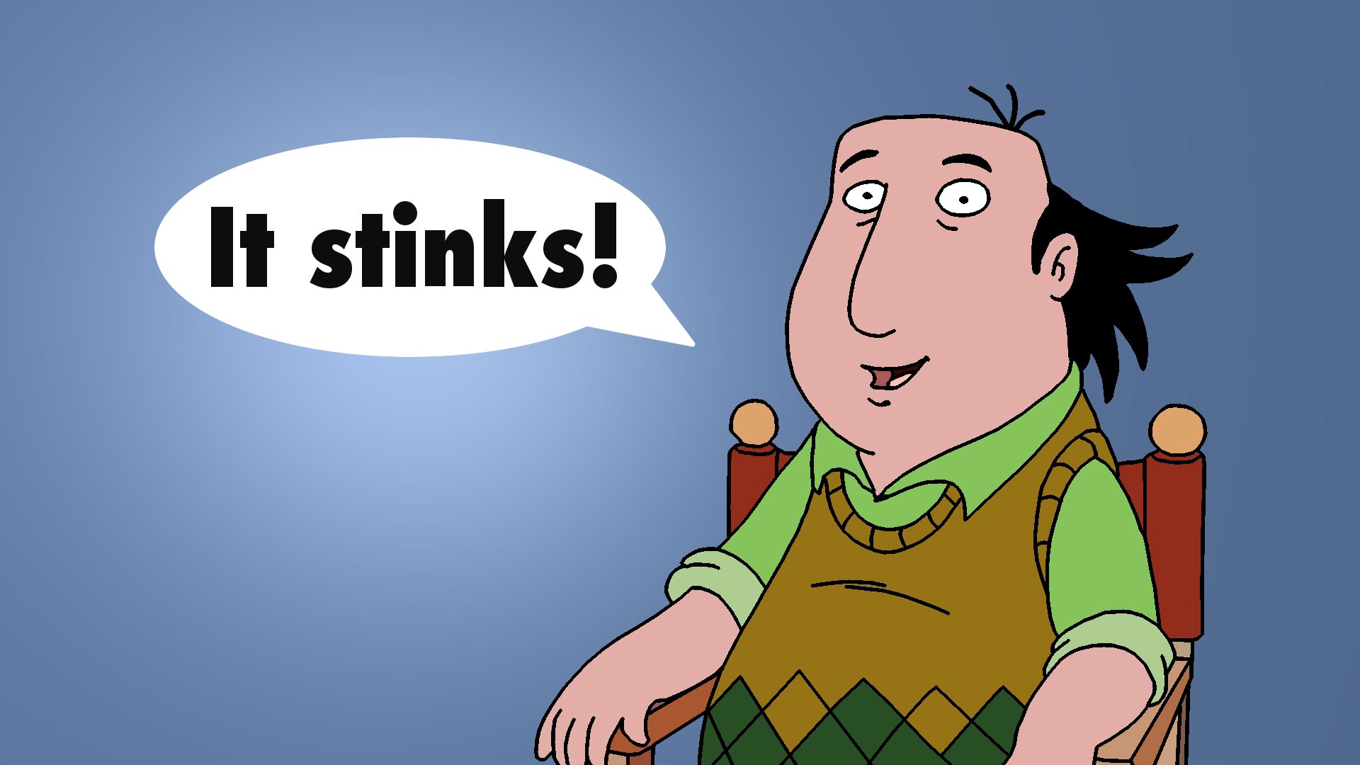 jay sherman sitting on chaying saying it stinks